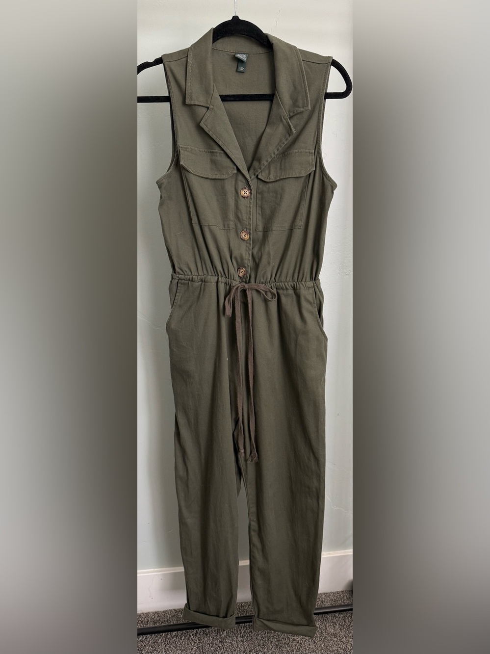 wild fable Olive Utility Romper with Drawstring Waist